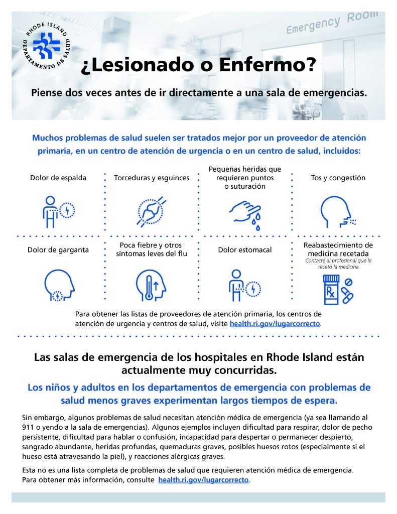 Infografía ¿Lesionado o Enfermo? - Guía sobre cuándo acudir a urgencias o al médico de cabecera. La versión de texto completa se encuentra debajo