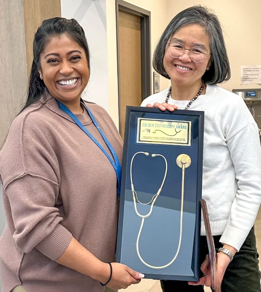 Photo of Dr. Karen Ng recognized for clinical excellence with the Golden Stethoscope Award